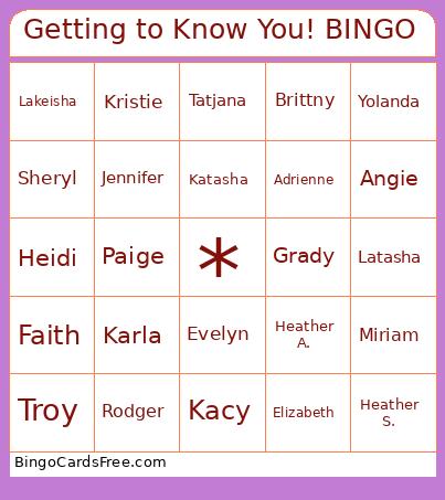 Getting to Know You! BINGO