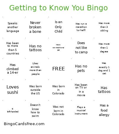 Getting to Know You Bingo