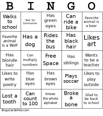 Getting To Know You Bingo Card