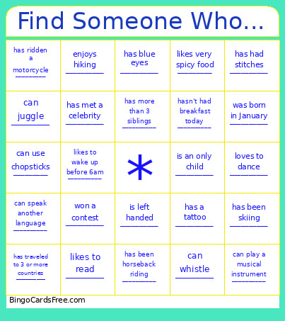 Getting To Know You Bingo Card