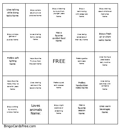 Getting To Know You Bingo Card