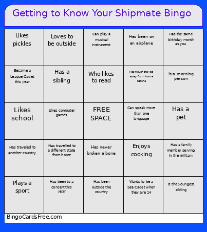 Getting To Know Your Shipmate Bingo Card