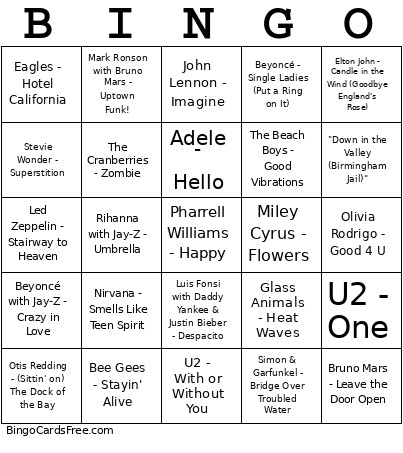 GH Music June/26 Bingo Card