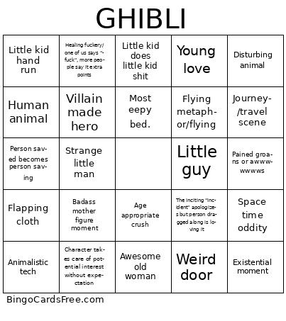 Hmmmm Bingo Cards Free Pdf Printable Game, Title: GHIBLI