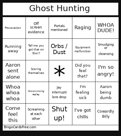 Ghost Adventure 1 Bingo Card