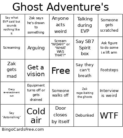 Ghost Adventure's Bingo Card