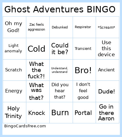 Ghost Adventures Bingo Card