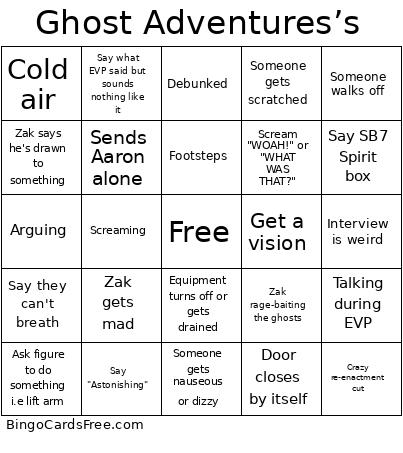 Ghost Adventures’s Bingo Card