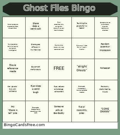 Ghost Files Bingo Card