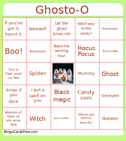 Ghosto-O Bingo Card