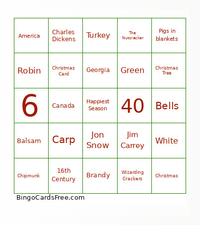 GI Christmas Bingo Card