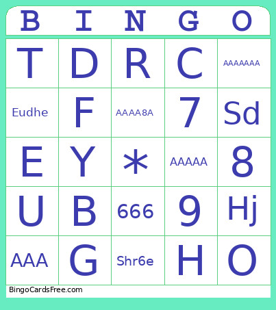 Gibberish Bingo Card