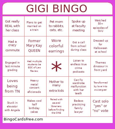 Gigi Farewell Bingo Card