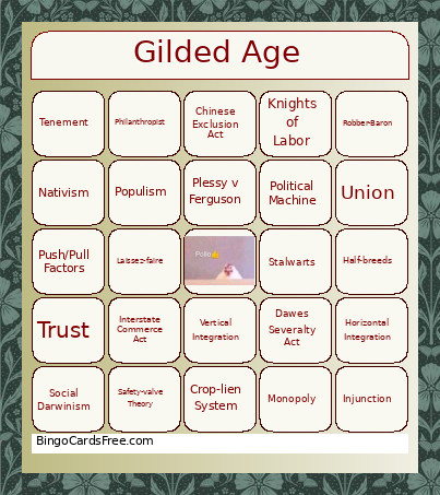Gilded Age Vocab Quiz Bingo Card