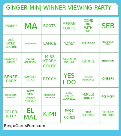 GINGER MINJ WINNER VIEWING PARTY  Bingo