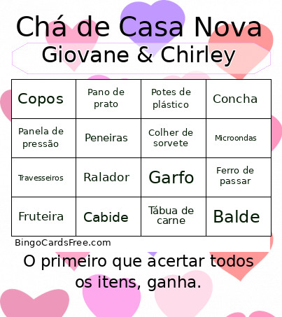 Giovane & Chirley Bingo Card