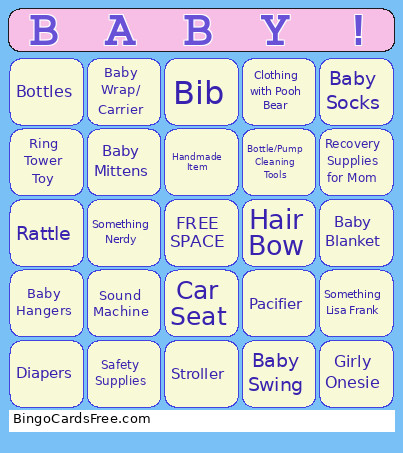Girl Baby Shower Bingo Card