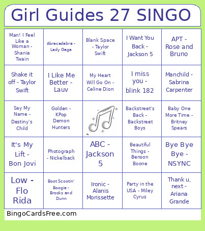 Girl Guides 27 SINGO Bingo Card