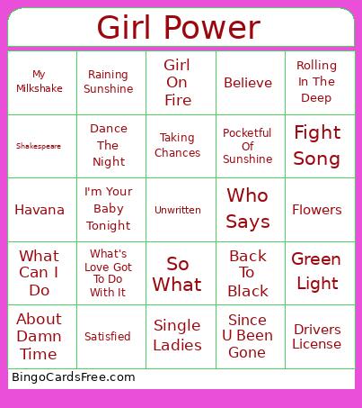 Girl Power Bingo Card
