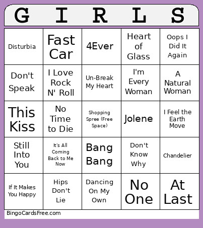 Girl Power Music Bingo Card