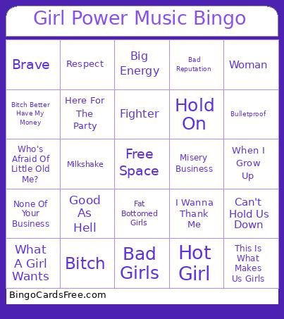 Girl Power Music Bingo Card