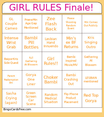 GIRL RULES Finale! Bingo Card
