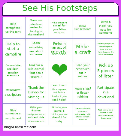 Girl’s Camp 2026 Bingo Card