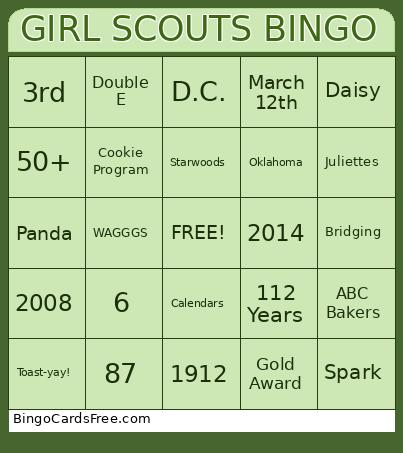 GIRL SCOUTS Bingo Card