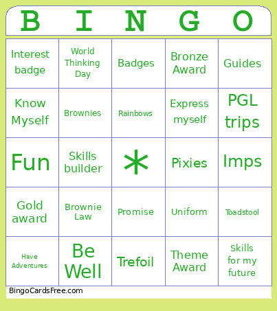 Girlguiding Bingo Card