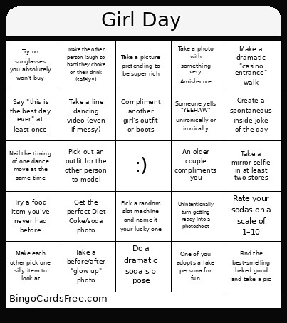 Girl's Day Out Bingo Card