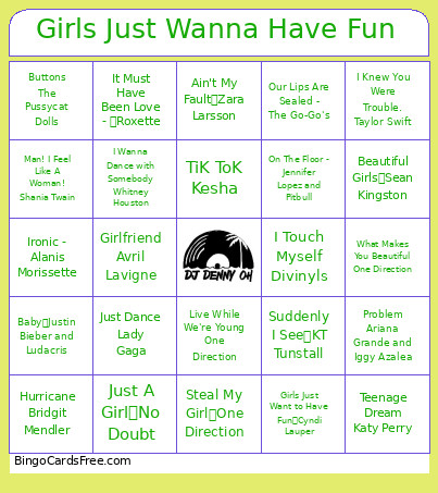 Girls Just Wanna Have Fun Bingo Card