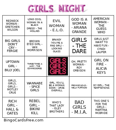 GIRLS NIGHT OUT Bingo Card