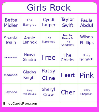 Girls Rock Bingo Card