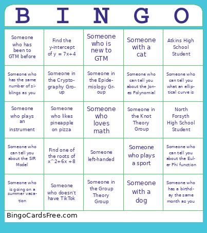 Girls Talk Math Bingo