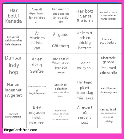 Gissa Gästen Bingo Card