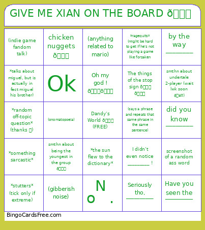 GIVE ME XIAN ON THE BOARD 👅 Bingo Card