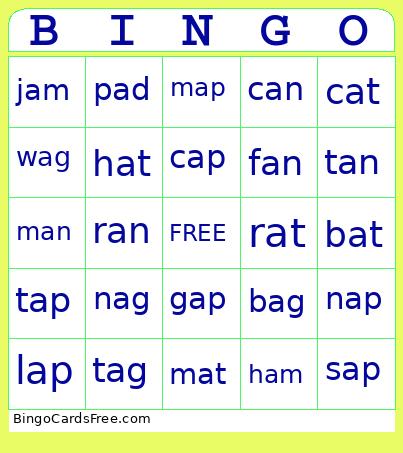 Gk Short /a/ Bingo Card