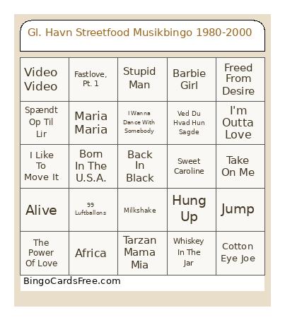 Gl. Havn Streetfood Musik 1980-2000 Bingo Card