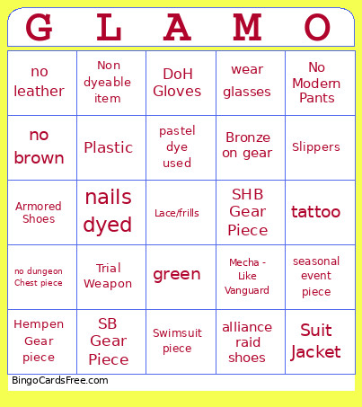 Glamour 2 Bingo Card
