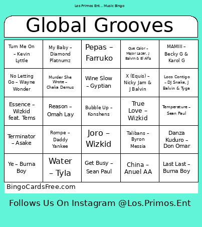 Global Grooves Bingo Card