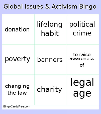 Global Issues & Activism Bingo Card