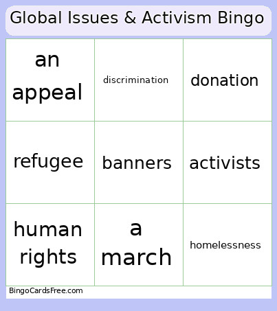 Global Issues & Activism Bingo Card