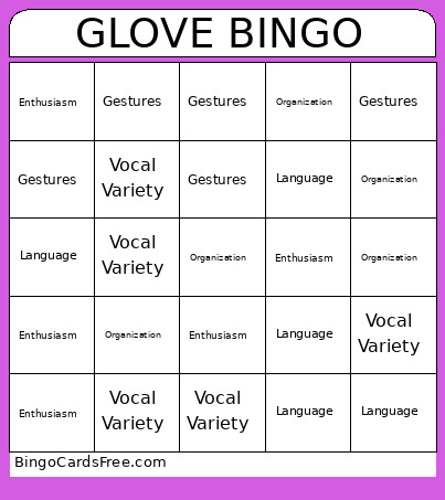 GLOVE Bingo Card