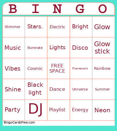 GLOW DAY Bingo Card