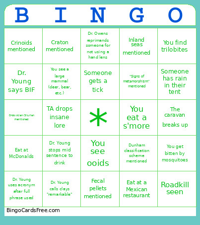 GLY Field Trip Bingo Card