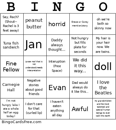 GMA/Mom Bingo Card