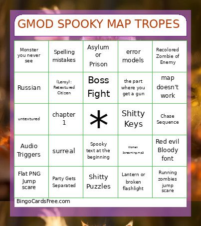 GMOD SPOOKY MAP TROPES Bingo Card
