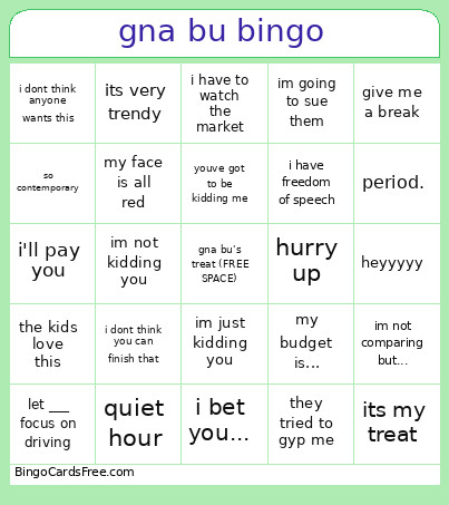 Gna Bu Bingo Card