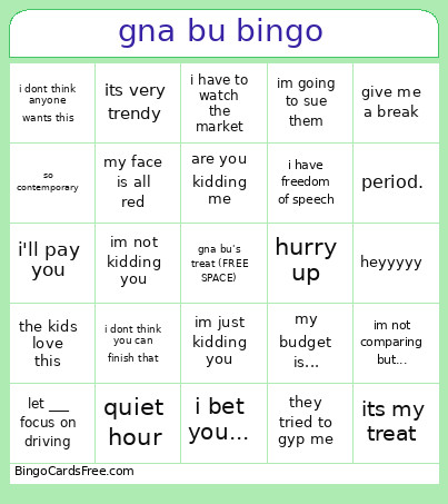 Gna Bu Bingo Card
