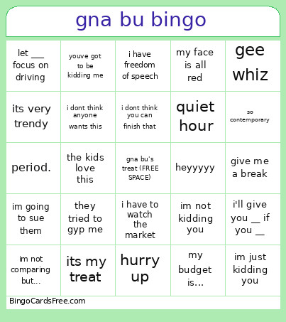 Gna Bu Bingo Card